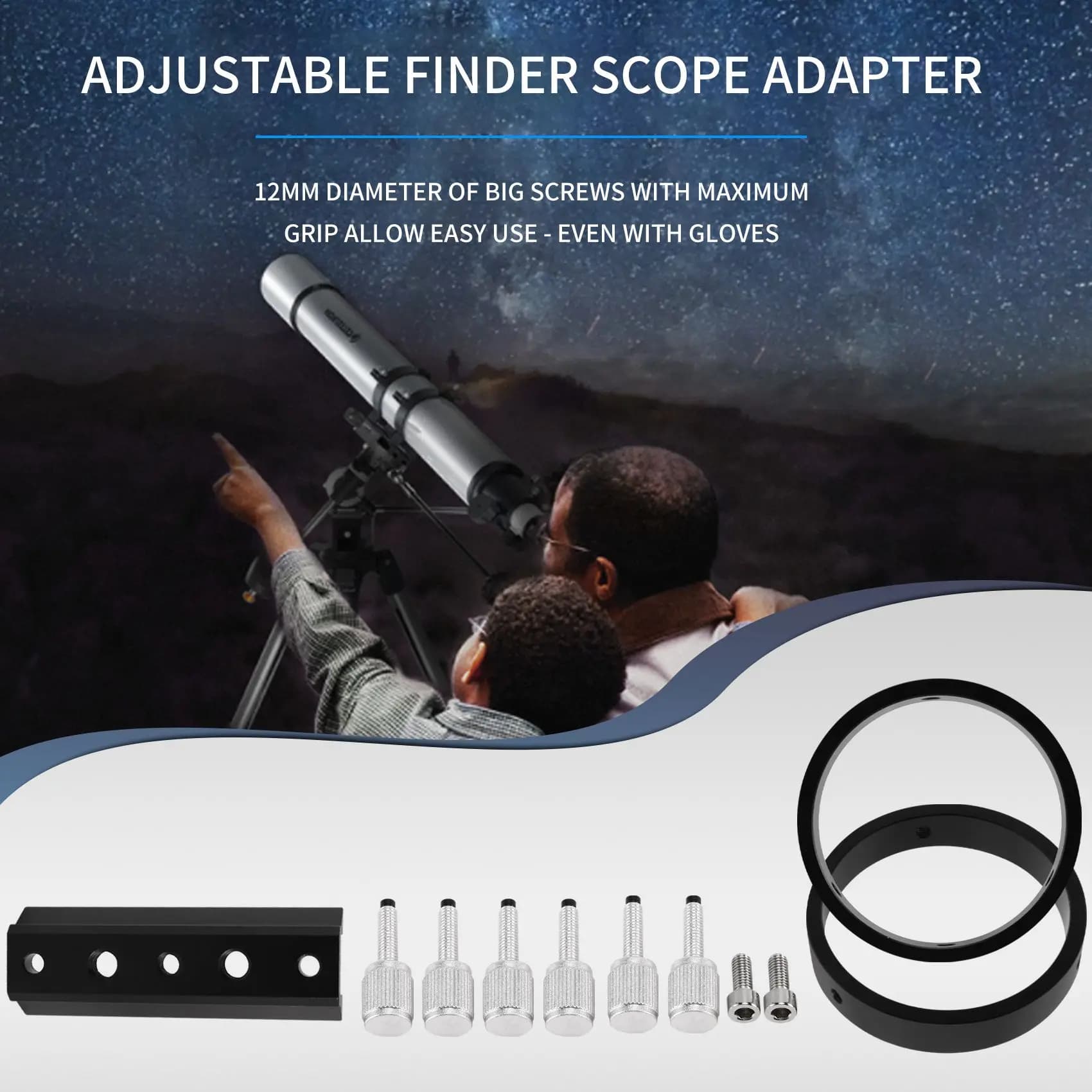 Kit di anelli guida A65G per tubi di telescopi o cercatori con diametro da 43 mm a 70 mm per astrofotografia