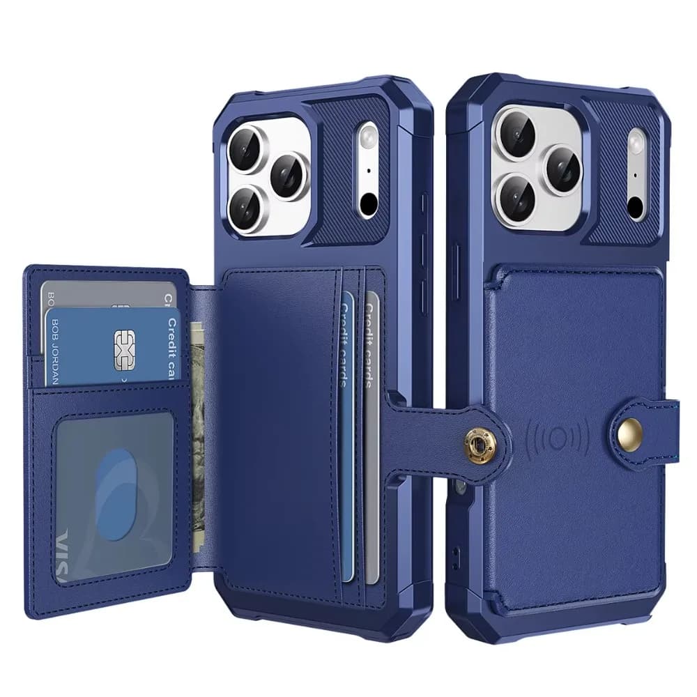Wallet Phone Case for Apple IPhone 17 Air 16E 16 15 14 Plus 13 12 Pro Max Hybrid Rubber Rear Bumper Protective Case