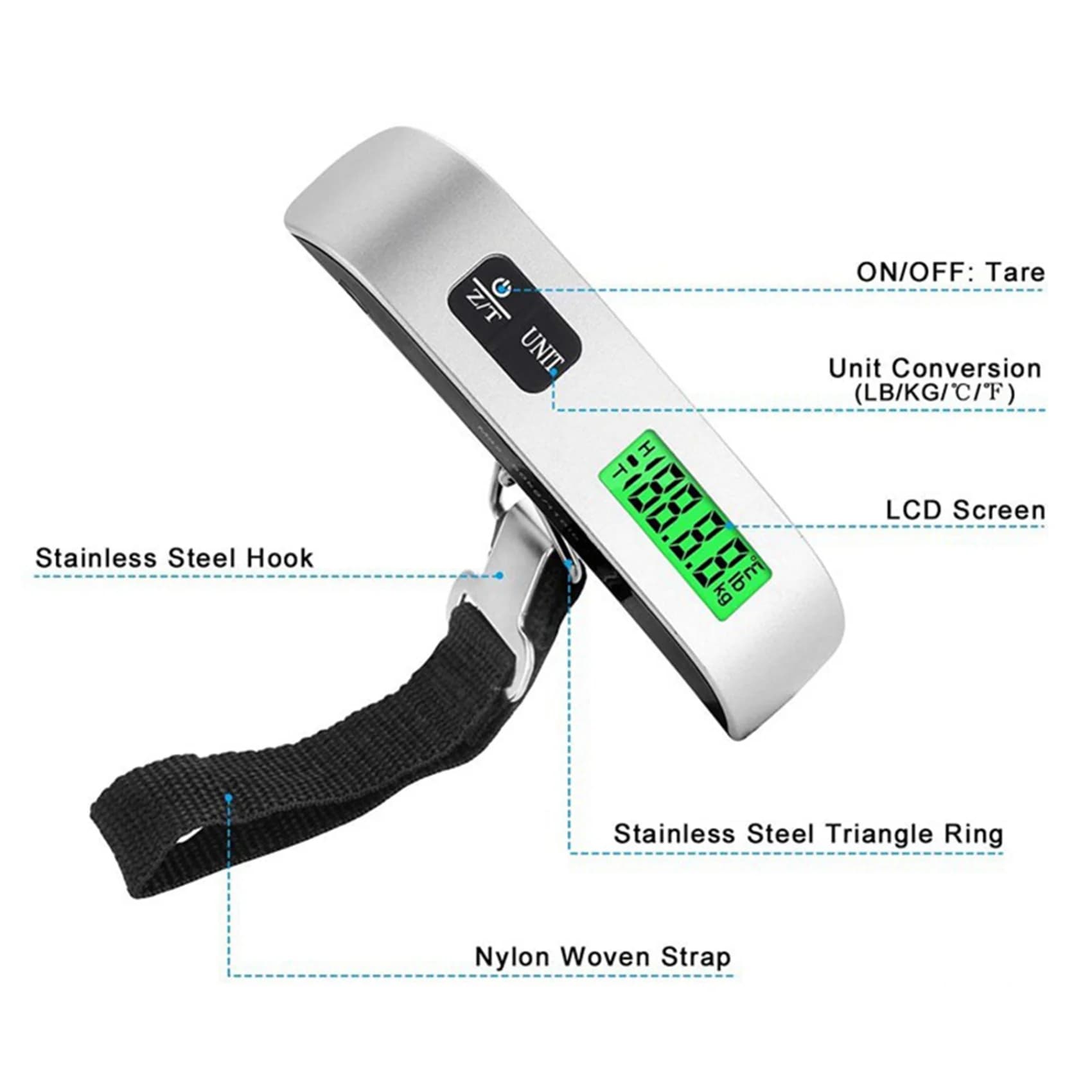 ABUN-2X Bilancia digitale LCD per appendere bagagli Valigia Bagagli Bilancia con cintura per strumento di peso elettronico 50Kg/110Lb