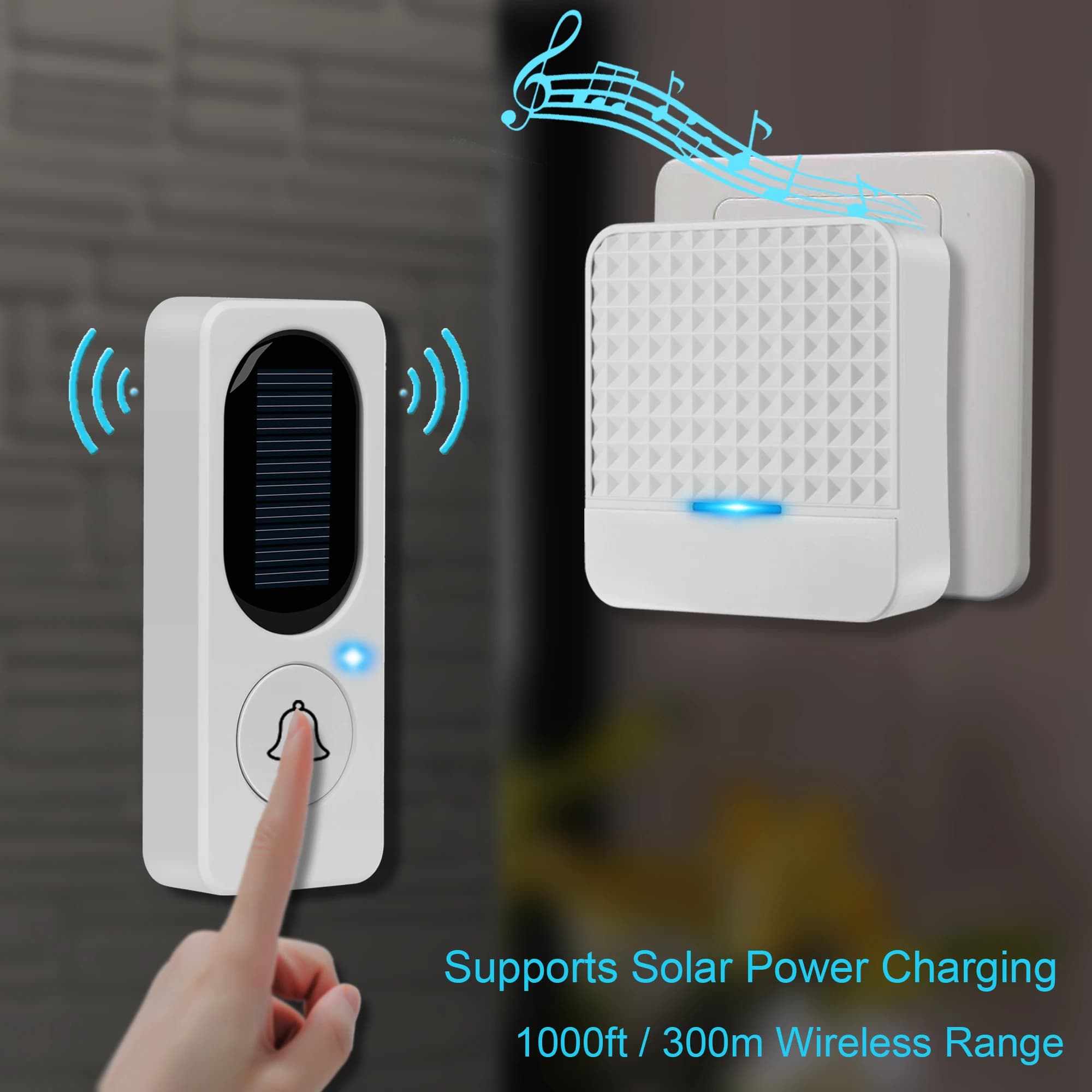 Intelligent wireless doorbell kit with solar power button and plug-in music box for home use, 4-tier volume offers use solar doorbell