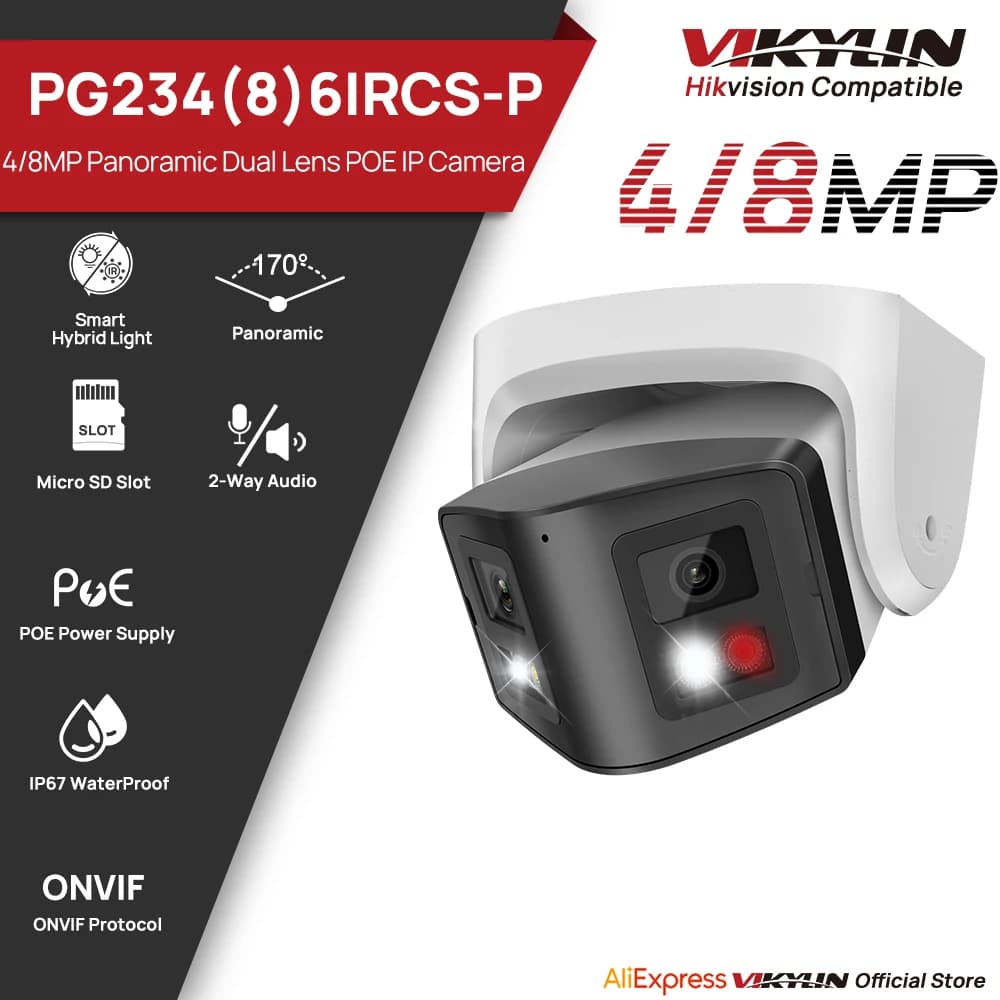 Vikylin 4/8MP Panoramic Smart Dual Light IP Camera Two-way Talk CCTV POE Dual-lens Security Camera Onvif Video Surveillance IP66