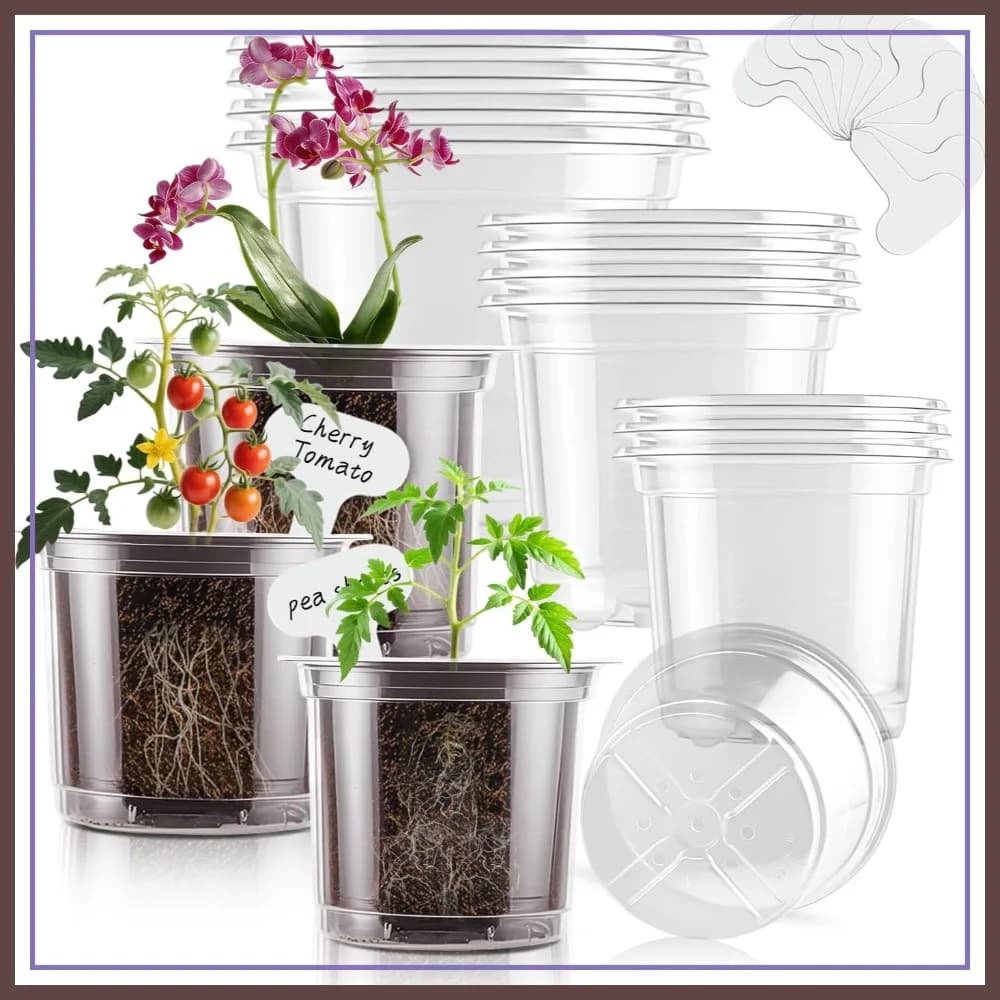 Vasi Trasparenti per Semenzaio 5/4/3.5 Pollici, Vasi in Plastica per Piante e Fiori con Fori di Drenaggio per Trapianto di Succulente, Stecche e Piantine, 15 Etichette (12 Pezzi)
