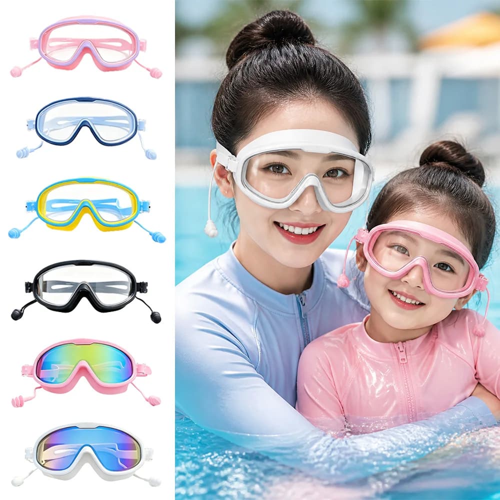 Large Frame Clear Swim Goggles, Leakproof Silicone, Adults & Kids Styles Optional, 1/2PC for Pool, Snorkeling, Water Games