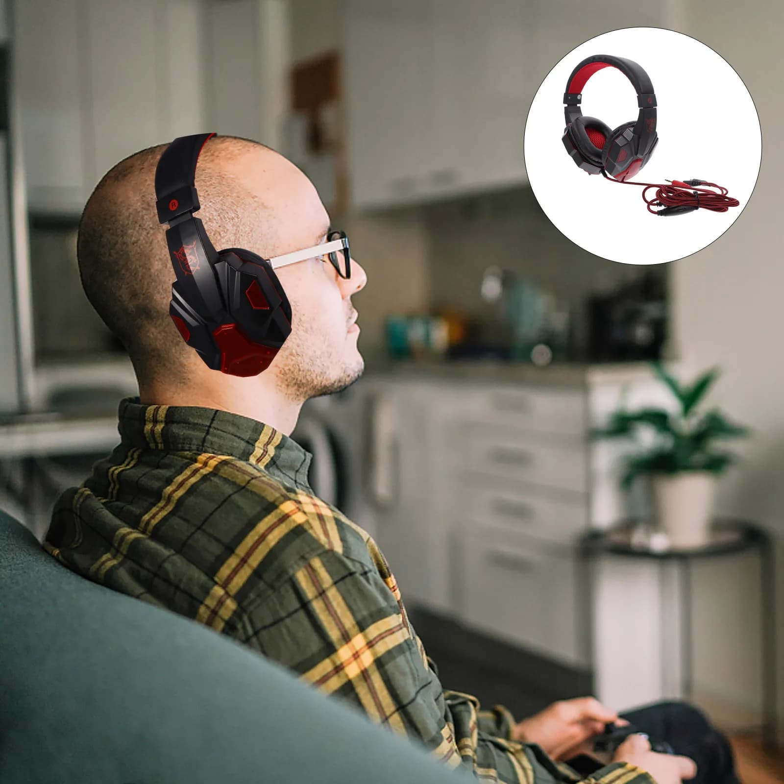 Gaming Headphones Width with Microphone Clearing Rumor, Over-Ear Headphones with Wired USB Cable, Volume Adjustment, PC Gaming Comode