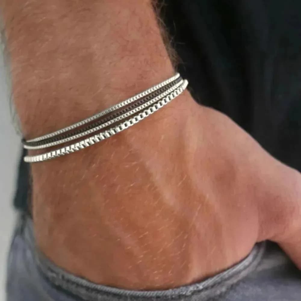 4pcs Men's Chain Bracelets,Stainless Steel Adjustable Box Chain Wristband Stylish European Male Jewelry Gifts