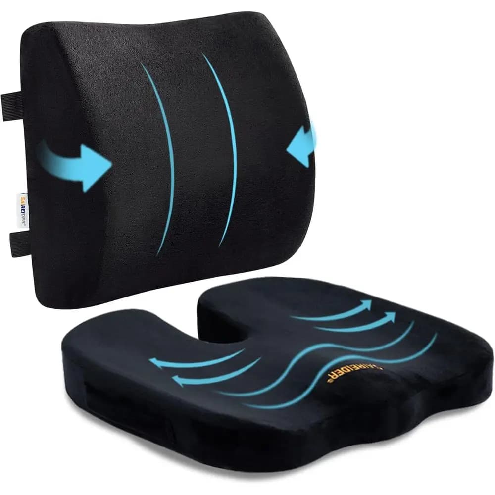 Cuscino Ergonomico in Memory Foam per Sedile Auto con Supporto Lombare per Alleviare il Dolore a Schiena, Zona Lombare, Coccige e Nervo Sciatico (Nero)