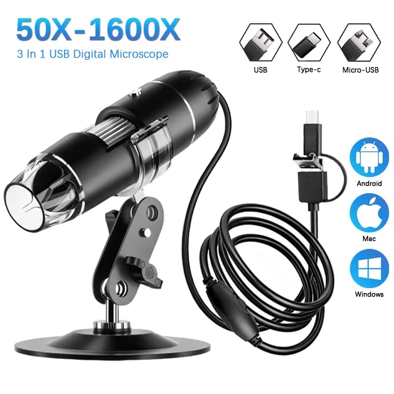 Microscopio digitale portatile HD Dodosee 3 in 1 1600X USB per saldatura con 8 LED, compatibile con Android, Mac e Windows