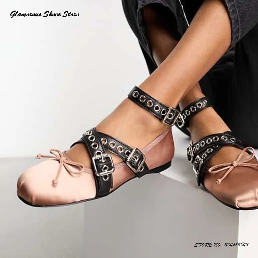 Occhielli Fibbie per cinture Scarpe basse da balletto Dolce cinturino con fibbia con nodo a farfalla Scarpe casual Moda primavera estate da donna Scarpe comode