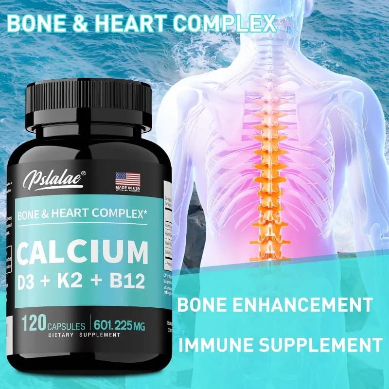 Calcium supplement 4 in 1 with vitamin D3 K2 B12 - Immune support, bone, teeth, nervous system and non-GMO muscle health