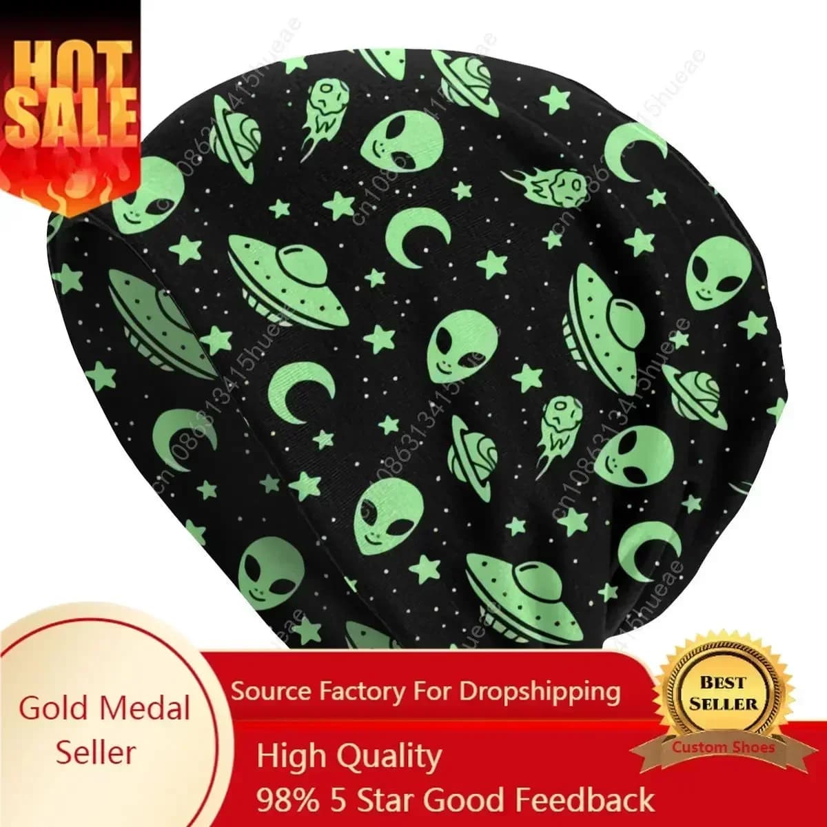 Cappello lavorato a maglia con motivo alieno e UFO, cappello lavorato a maglia per uomo e donna, caldo invernale, unisex, modello Skullies Beanies