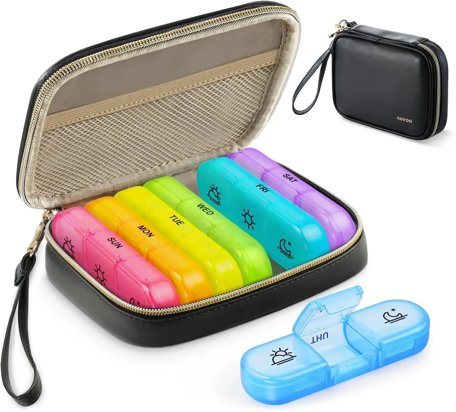 Organizzatore Settimanale per Pillole 3 Volte al Giorno, Grande Portapillole per 7 Giorni con Borsa in Pelle PU, Custodia da Viaggio per Vitamine, Oli di Pesce, Integratori