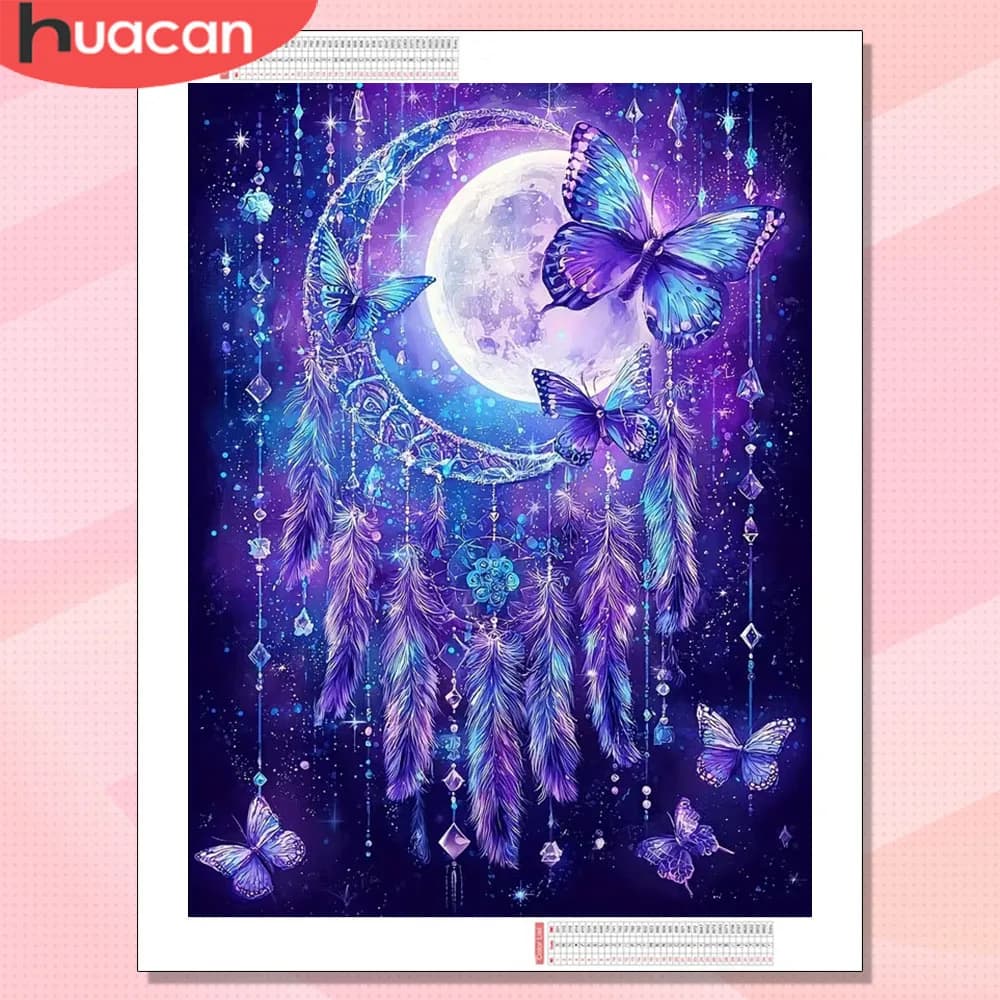 HUACAN Diamond Painting Dreamcatcher Landscape Hobby Creative Handicrafts Moon Butterfly Picture For Home Decoration