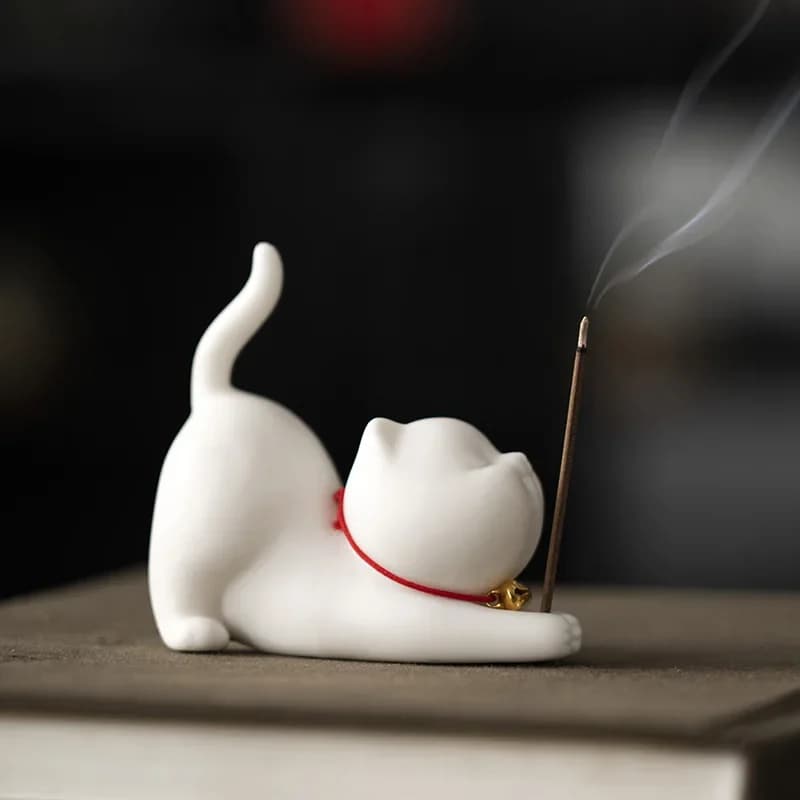 Mini porta bastoncini di incenso per gatti in ceramica da 1 pezzo con bruciatore di incenso in ceramica decorativo per la casa dal design adorabile del gatto