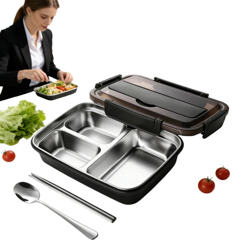 Set di 2 Contenitori per Pranzo in Acciaio Inox di Grado Alimentare, Ermetici con 3/4 Scomparti, Durevoli e Facili da Pulire per Studenti e Lavoratori d'Ufficio