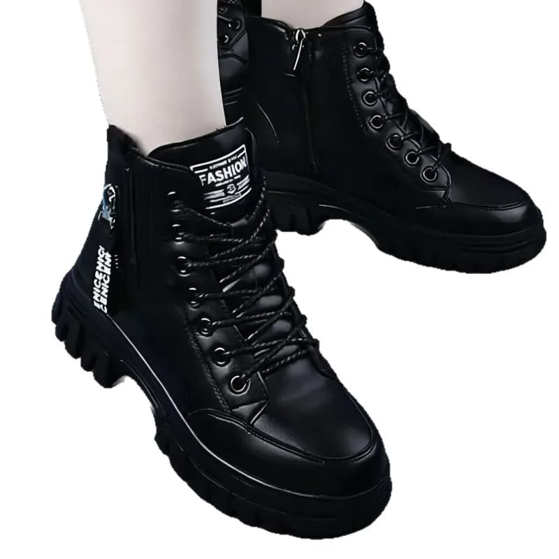 Scarpe Casual da Donna alla Moda, Nuova Collezione Inverno 2025, Stivaletti Neri Caldi con Pelliccia, Sneakers con Suola Spessa in Cotone