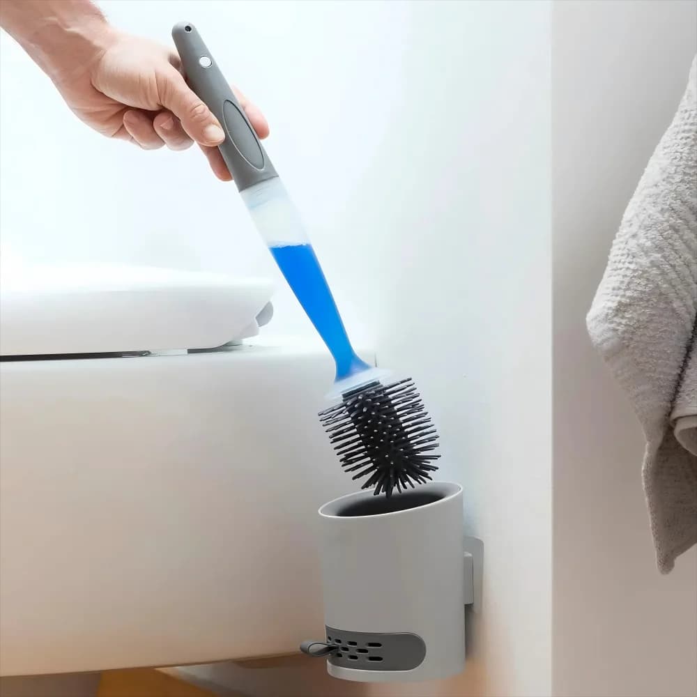 Set di spazzole per la pulizia della tazza del WC Detersivo ricaricabile Montaggio a parete Manico lungo Pennello in silicone TPR ricaricabile Accessori per il bagno