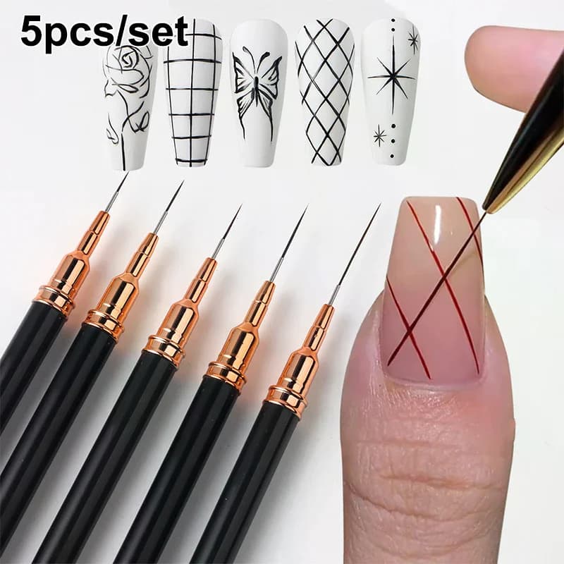 Set di 5 Pennelli Professionali per Nail Art, per Disegni a Strisce e Pittura, Pennelli per Gel Nail Art 7/9/11/15/20mm