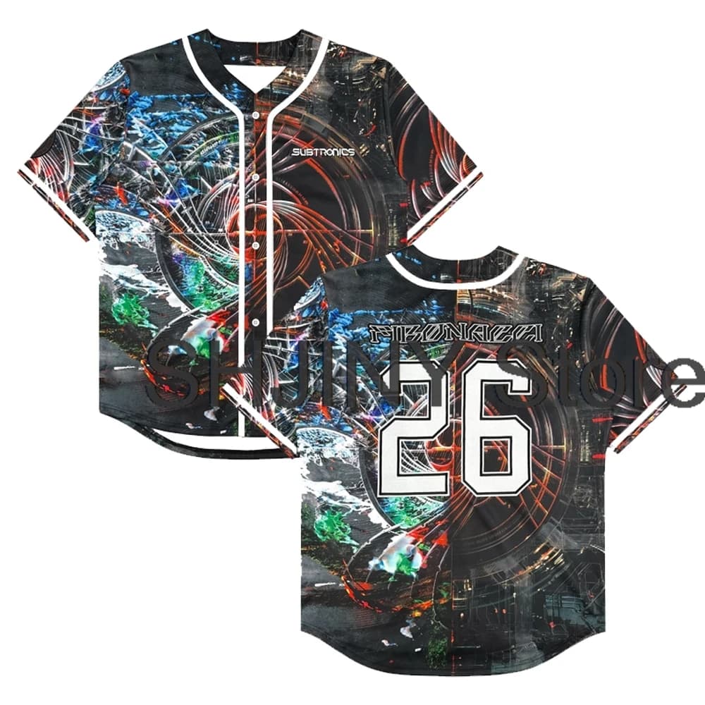 Maglia da Baseball Subtronics Fibonacci Tour 2026 con Scollo a V e Maniche Corte, Camicia con Bottoni per Uomo e Donna, Abbigliamento Streetwear
