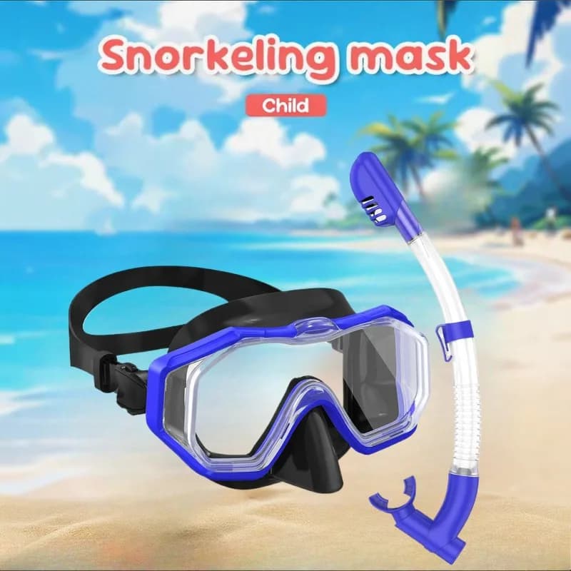 Set of children's dry snorkeling masks, panoramic, wide view, anti-fog, for underwater snorkeling, swimming training, adjustable diving