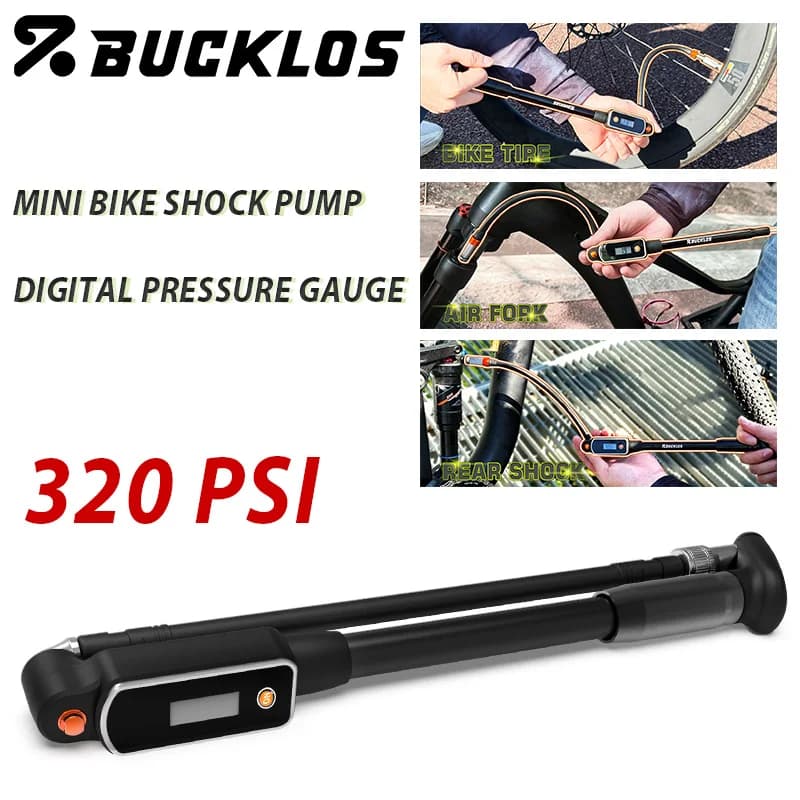 Pompa per Forcella Bici BUCKLOS Max 320psi 22Bar, Pompa Portatile per Ammortizzatore Posteriore Bicicletta, Gonfiatore Pneumatici Schrader, Gonfiatore Palloni AV FV