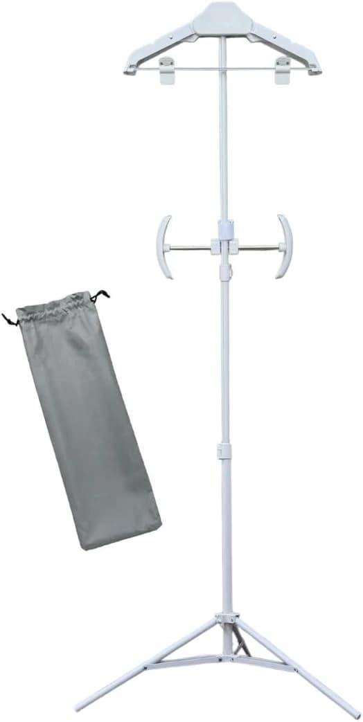 Deluxe Adjustable Garment Steaming Rack with Hanger, Foldable Portable Standing Clothes Steamer Stand for Home Travel