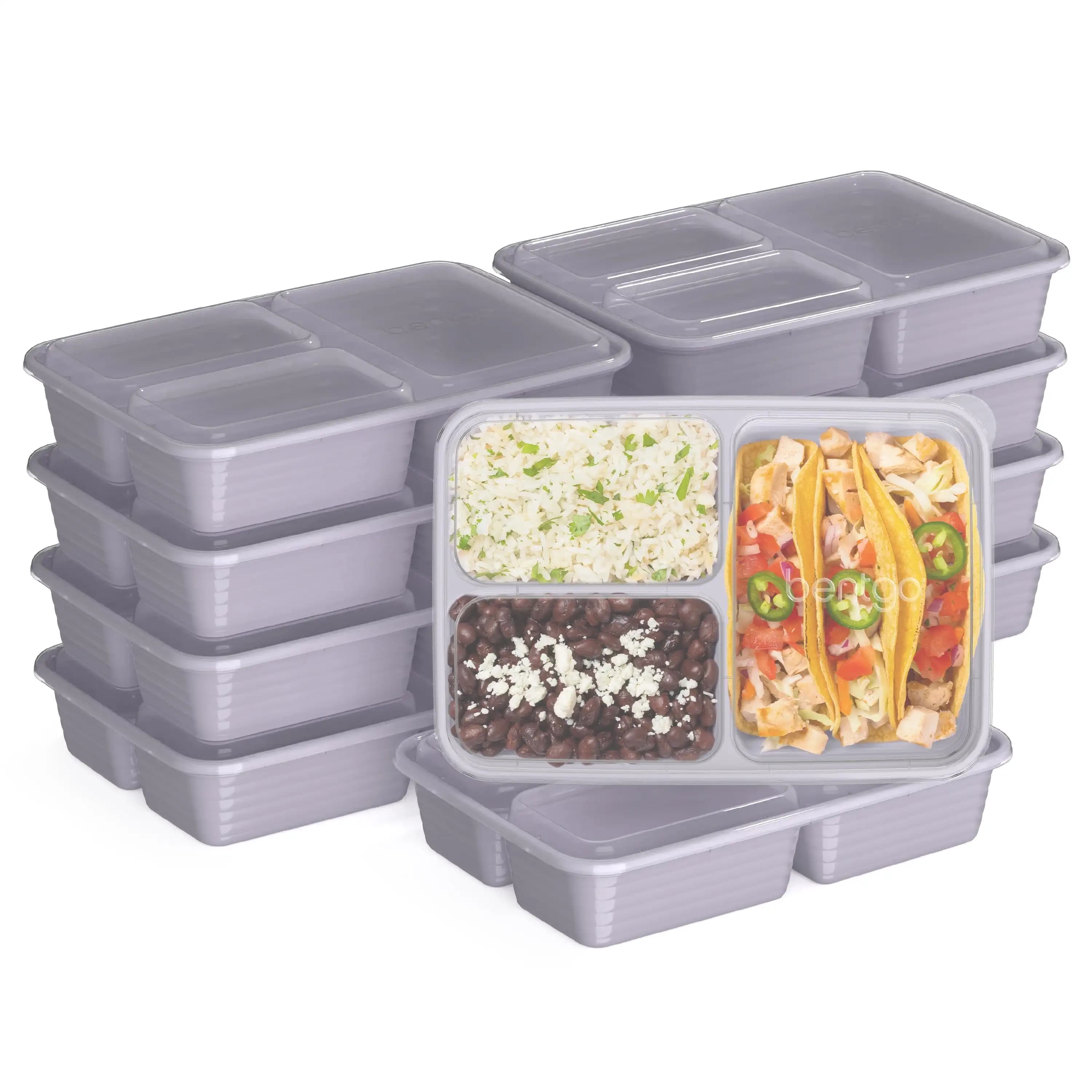Contenitori per la preparazione dei pasti a 3 scomparti con coperchi, materiali senza PFAS e BPA, resistenti, adatti al microonde
