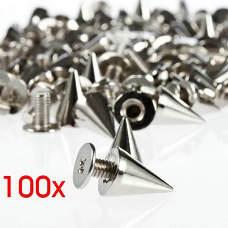 100 pz/set Cono Argento Borchie E Punte FAI DA TE Fresco Punk Indumento Rivetti Per Vestiti Borsa Scarpe In Pelle FAI DA TE Artigianato