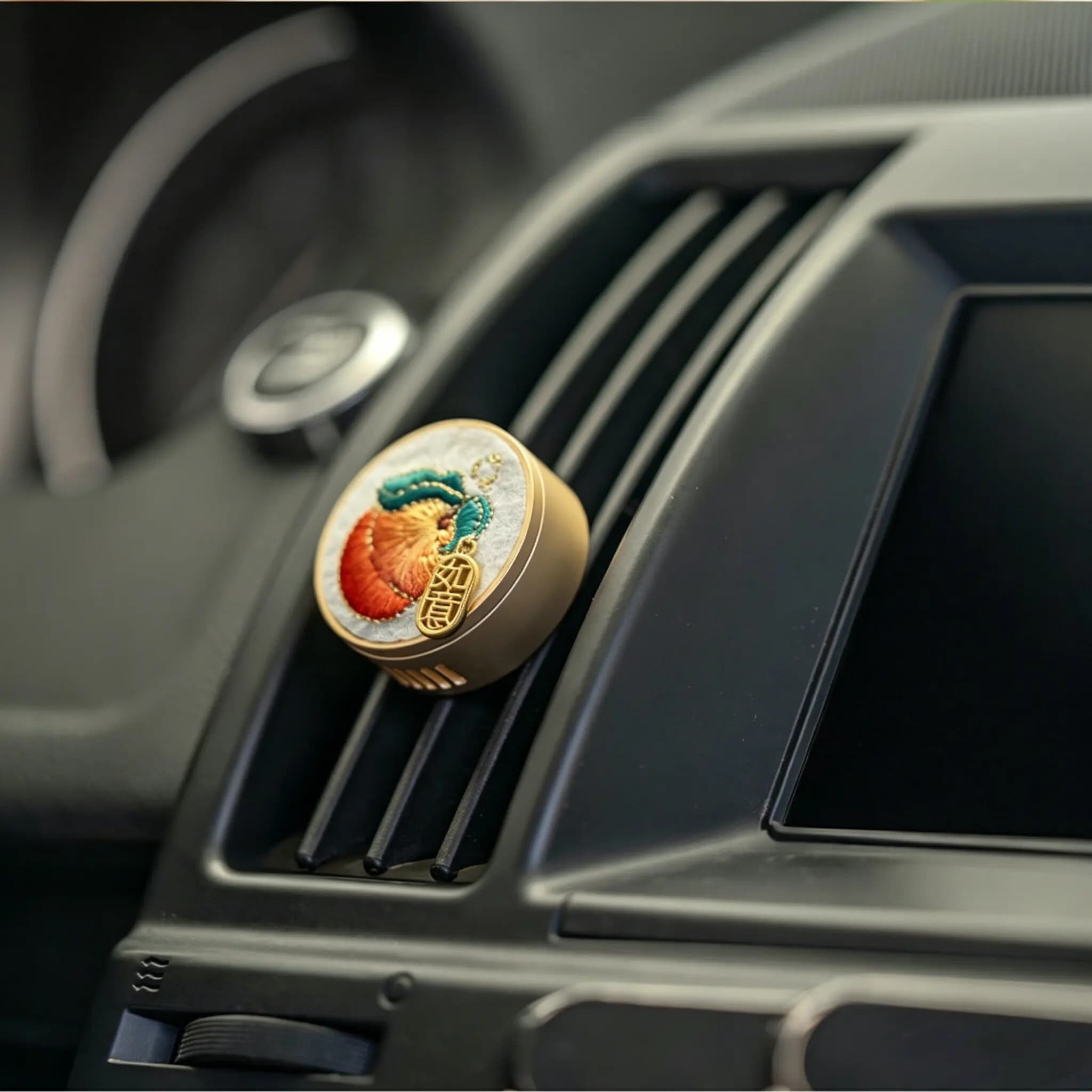 Chinese Style Embroidered Car Air Vent Clip Fragrance Diffuser Car Interior Decor Air Freshener Good luck with all persimmons
