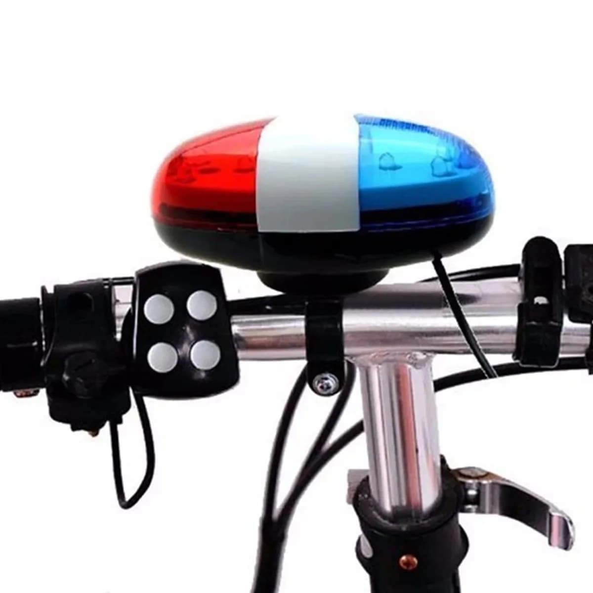 Campanello per biciclette Luce per auto della polizia 6 LED 4 suoni di tono Sirena elettronica per clacson per bambini Accessori per lampade da ciclismo per scooter per bici