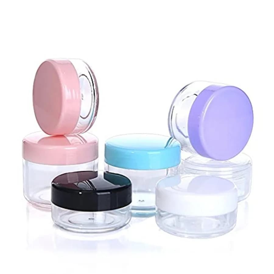 100 Pieces Cosmetic Vases Plastic Empty 2g 3g 5g 10g 15g 20g, Containers for Makeup, Umbrella, Lip Balm, Lotion, Transparent Samples