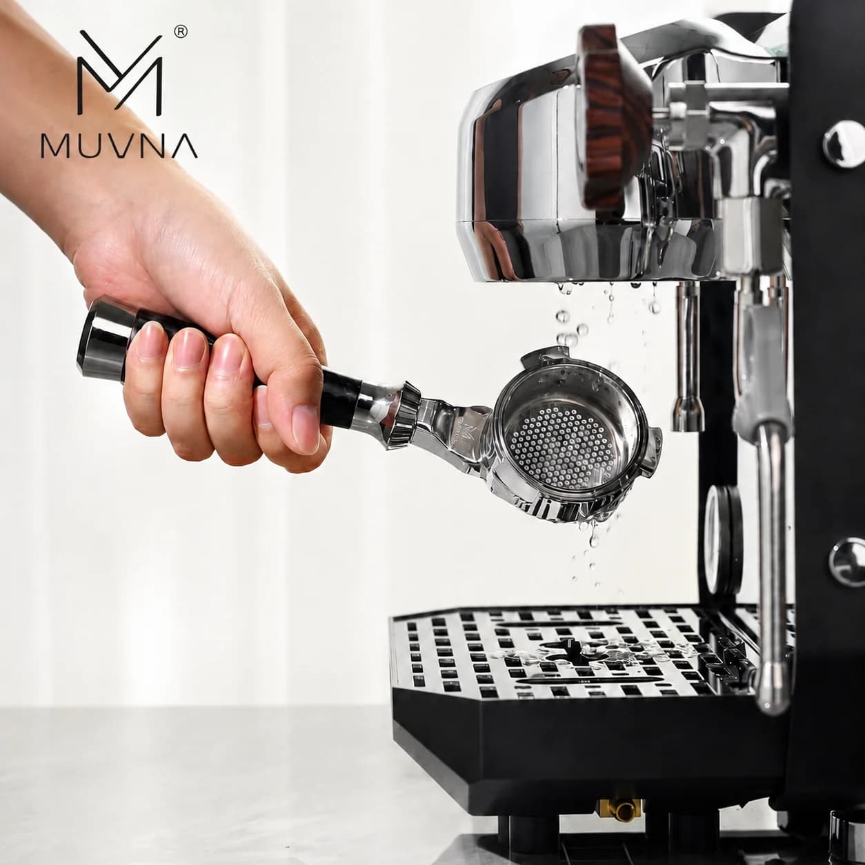 MUVNA Espresso Bottomless Portailfter Lucifer Series, Naked Portafilter with Basket Fits Delonghi/Breville Machines