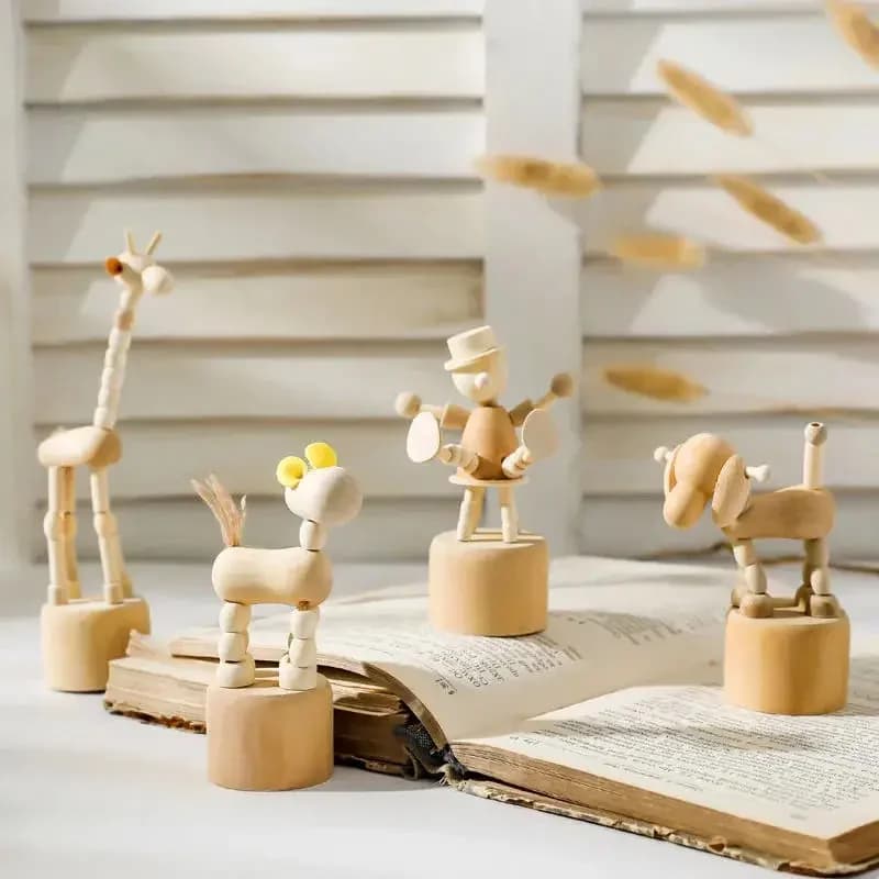 Scultura in legno, stile decorazione uomo in legno, semplice decorazione animale mobile in legno con burattino, decorazione da tavolo, regalo a pendolo