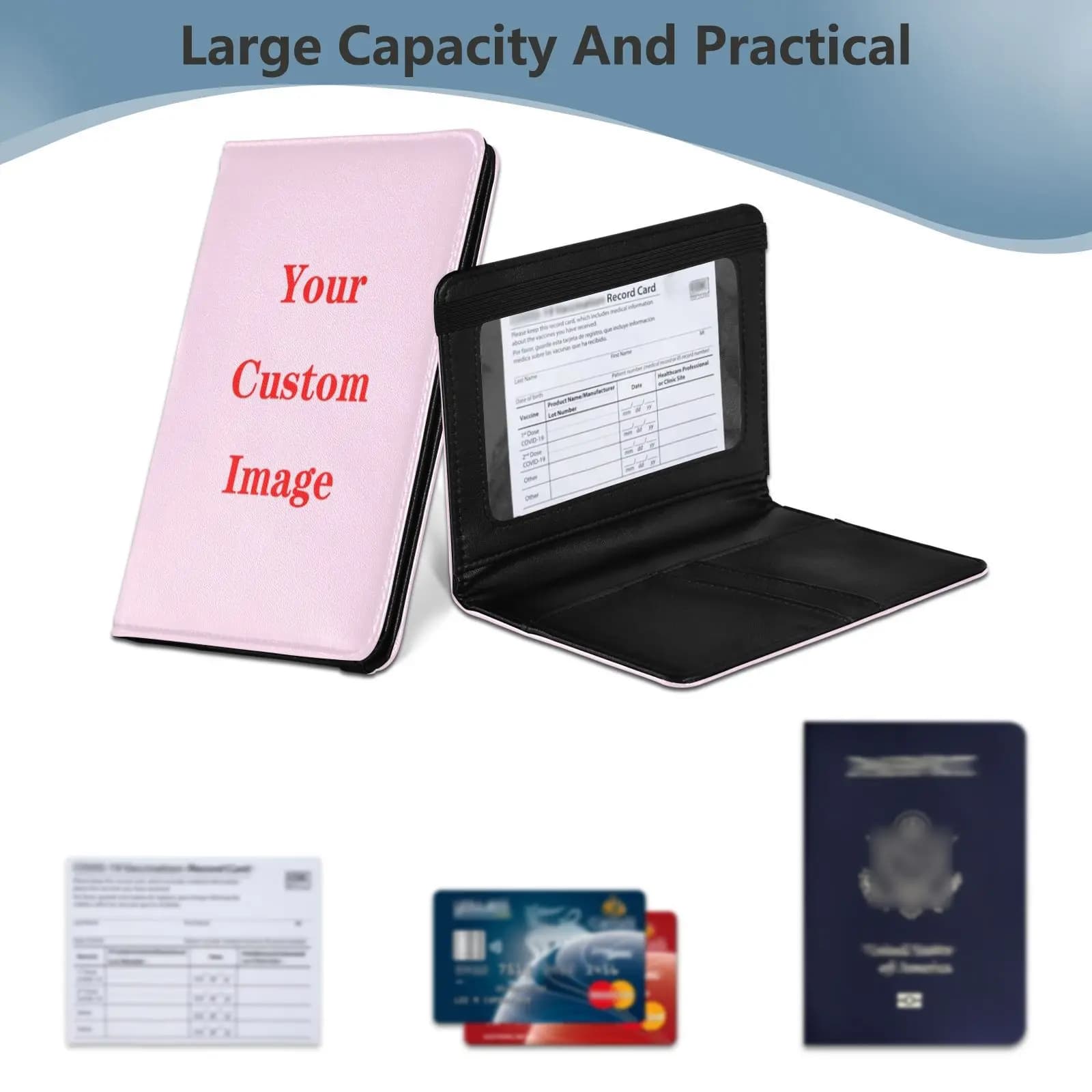 Combinazione di porta carte per passaporto e vaccino con immagine personalizzata Uomo Donna Porta indirizzo identificativo in pelle PU Accessori da viaggio portatili per imbarco