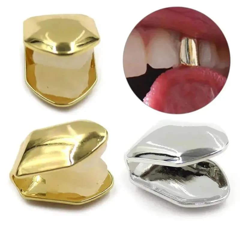 1/3/5pcs 3 Colors Custom Fit Gold Plated HipHop Single Tooth Grillz Cap Top Bottom Dental Grill Teeth Caps Halloween Cosplay