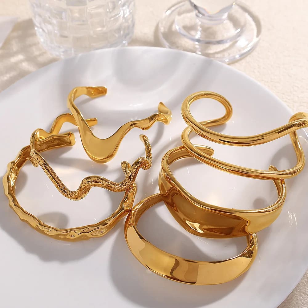 ANIID Bracciali Aperti in Acciaio Inossidabile Color Oro Dubai per Donne, Braccialetti Etiosi, Gioielli Africani, Regali per Spose, Vendita all'Ingrosso