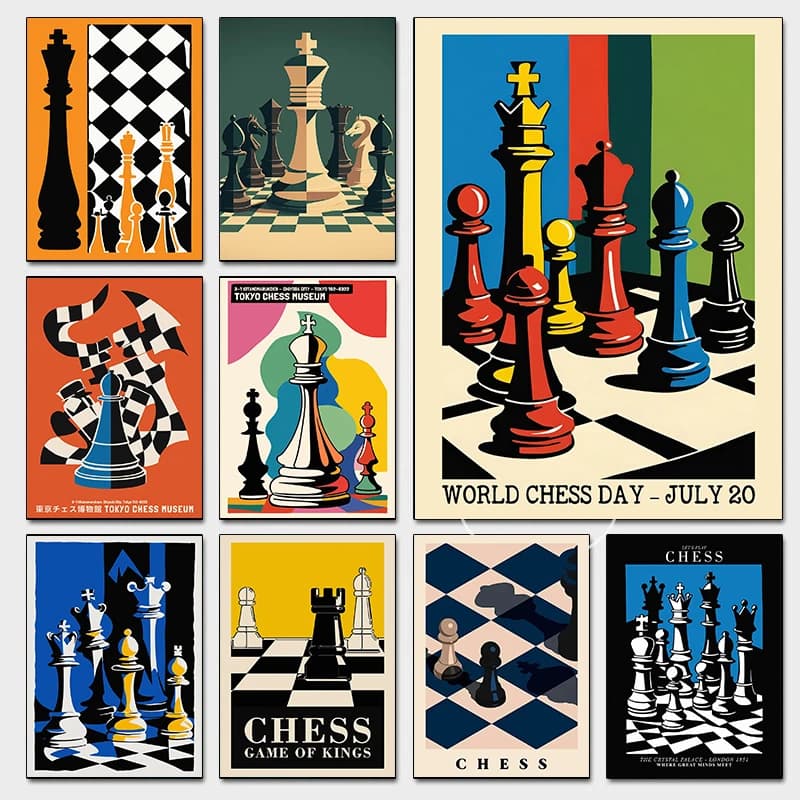 International Chess Posters Geometric Chessboard Minimalist Game Prints Canvas Painting Wall Art Pictures Home Living Room Decor