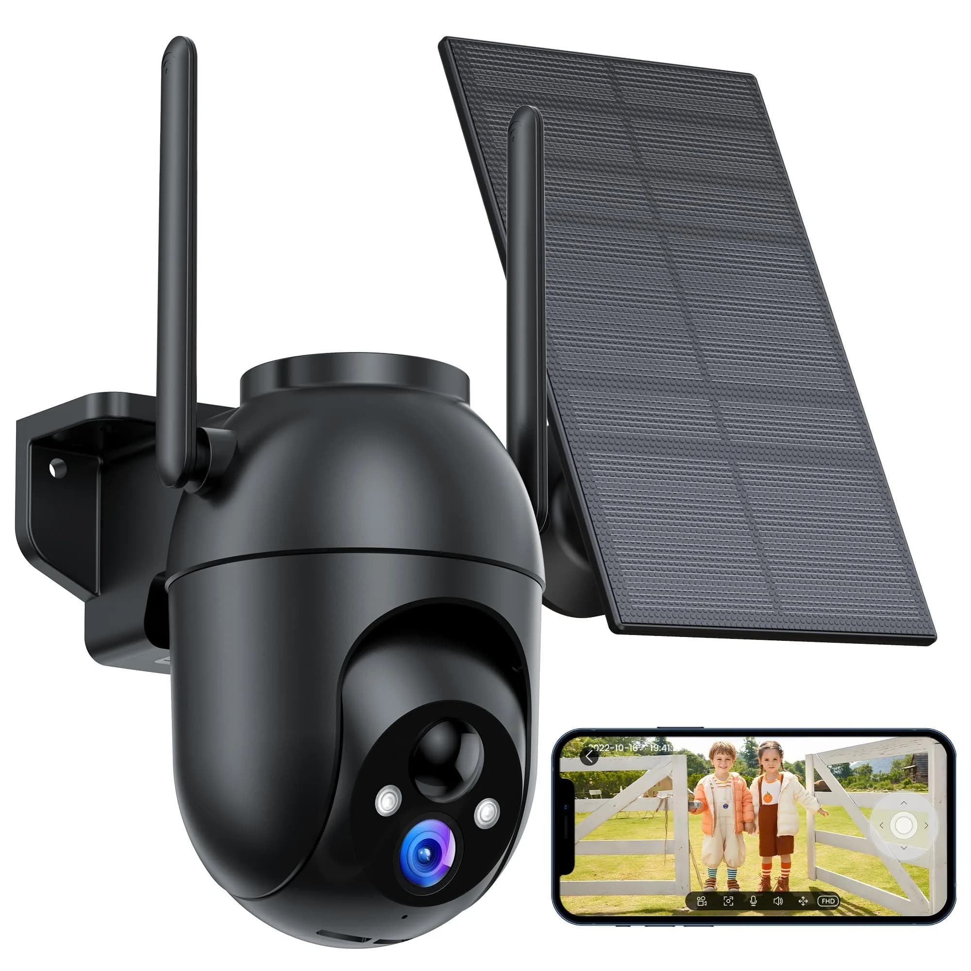 Telecamera di sicurezza WIFI solare con pannello solare, immagine chiara HD 2K, rilevamento del movimento PIR, audio bidirezionale, visione notturna a colori, Waterpr
