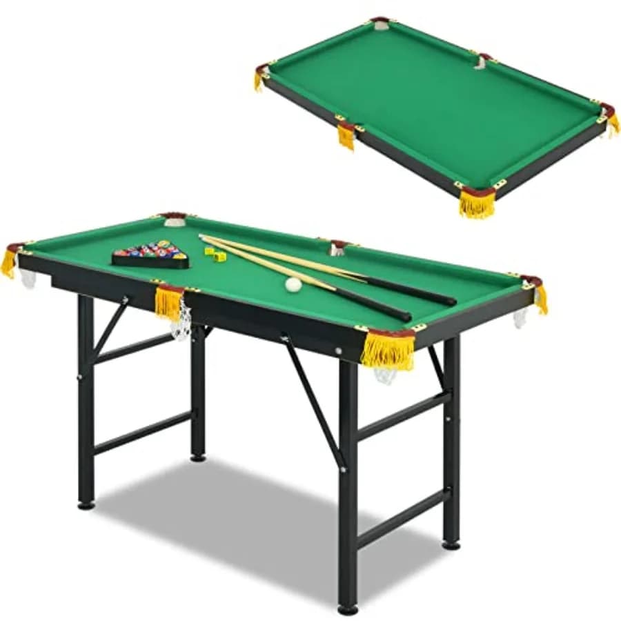 Tavolo da Biliardo Pieghevole Portatile con 2 Stecche da Biliardo, Triangolo Porta Biglie, Spazzola e Gesso, Tavolo da Gioco da 47 Pollici per Adulti e Famiglie