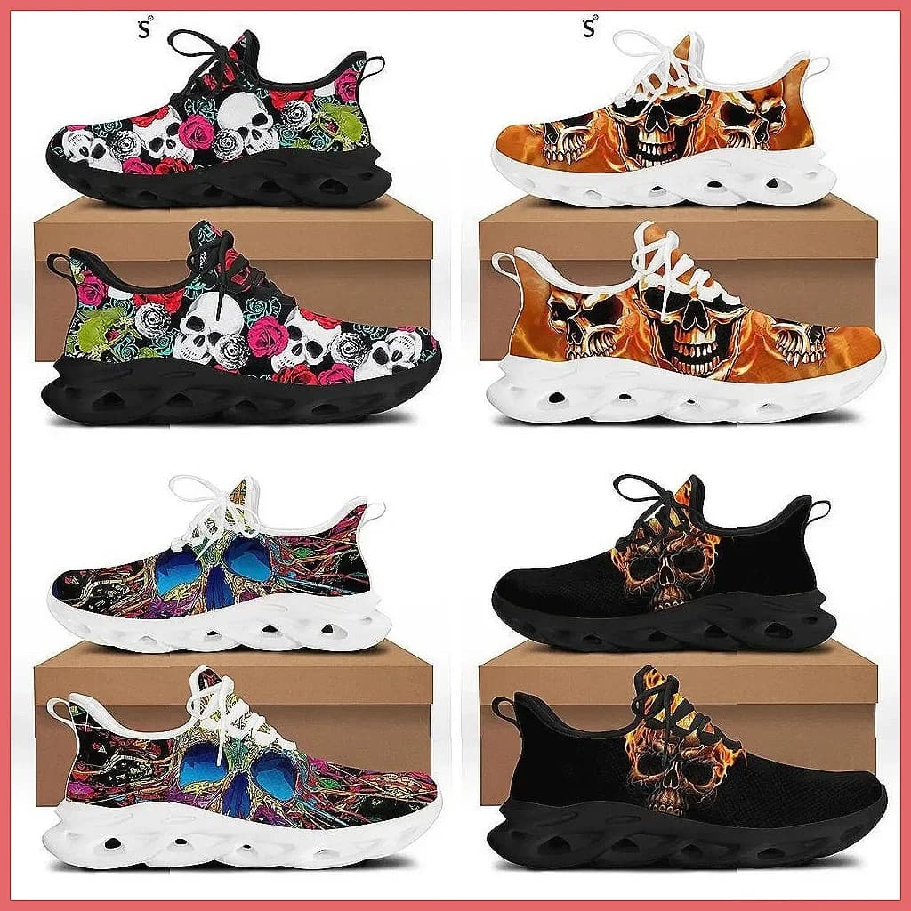 Sneakers Punk con Teschio da Uomo - Scarpe Casual Primavera Estate, Fantasiose Scarpe Basse Allacciate per Uomini e Ragazzi
