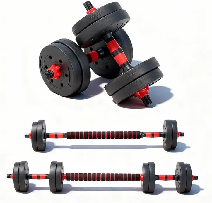 4-in-1 adjustable dumbbell set with barbell, kettlebell and support for fitness push-ups at home