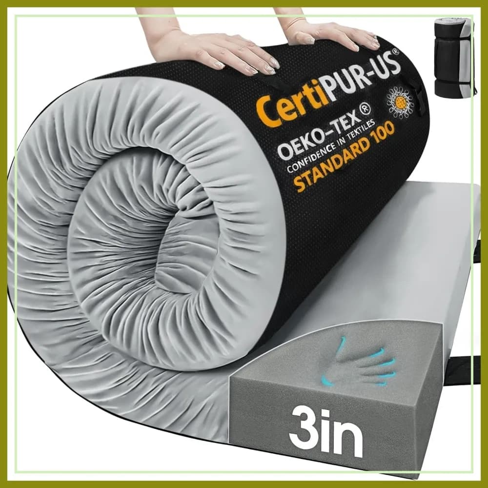 Materasso da campeggio in memory foam da 3 pollici, materassino portatile con fondo antiscivolo, materasso arrotolabile per tenda da viaggio, letto per ospiti