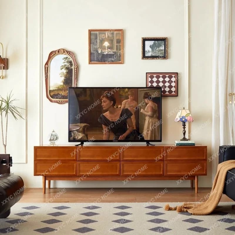 C TV Cabinet Living Room Home Storage Cabinet Retro Wind Belt Drawer Solid Wood New