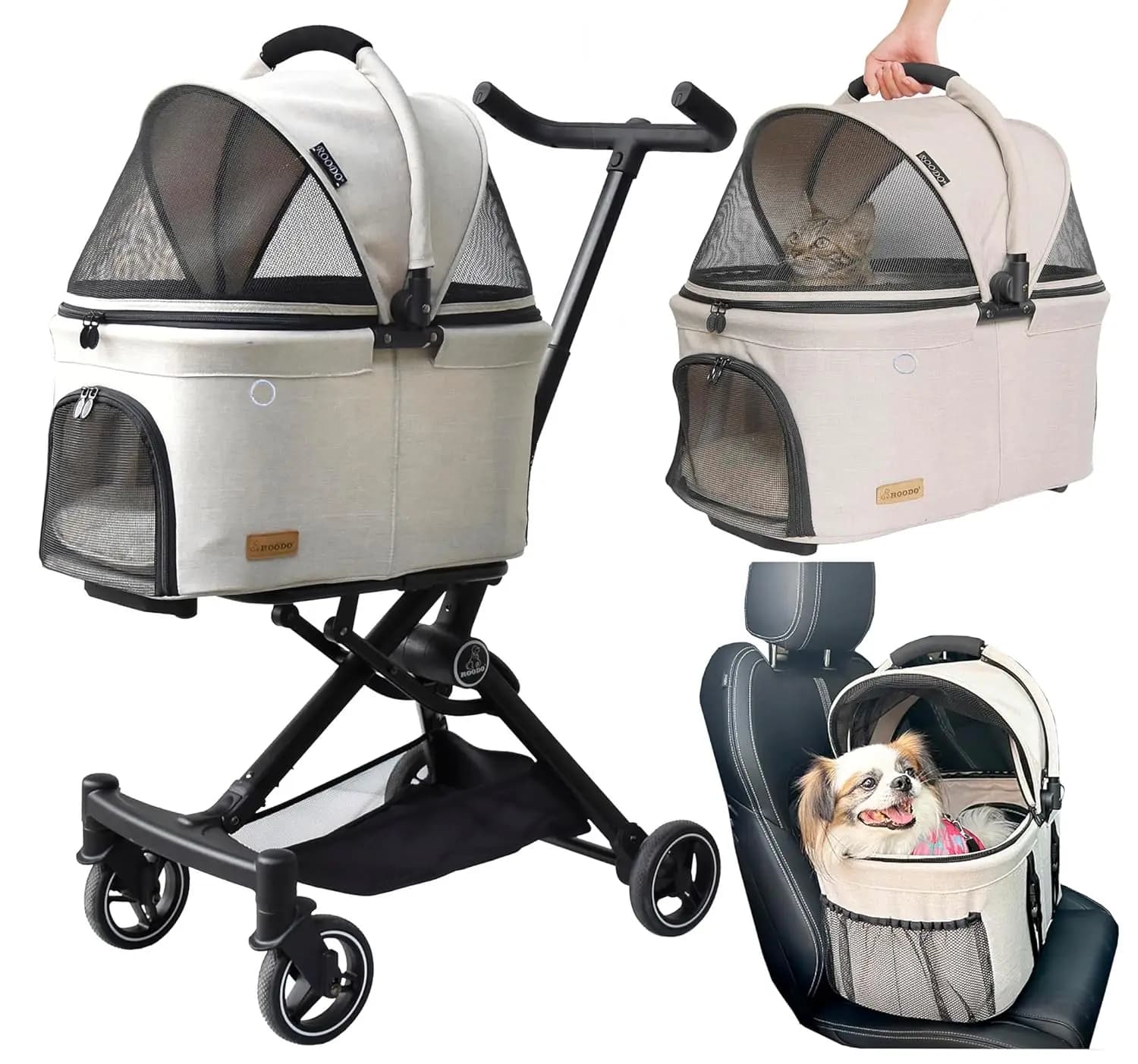 Passeggino 3-in-1 per Animali Domestici con Trasportino Staccabile, Design Pieghevole Leggero per Cani e Gatti fino a 13,6 kg