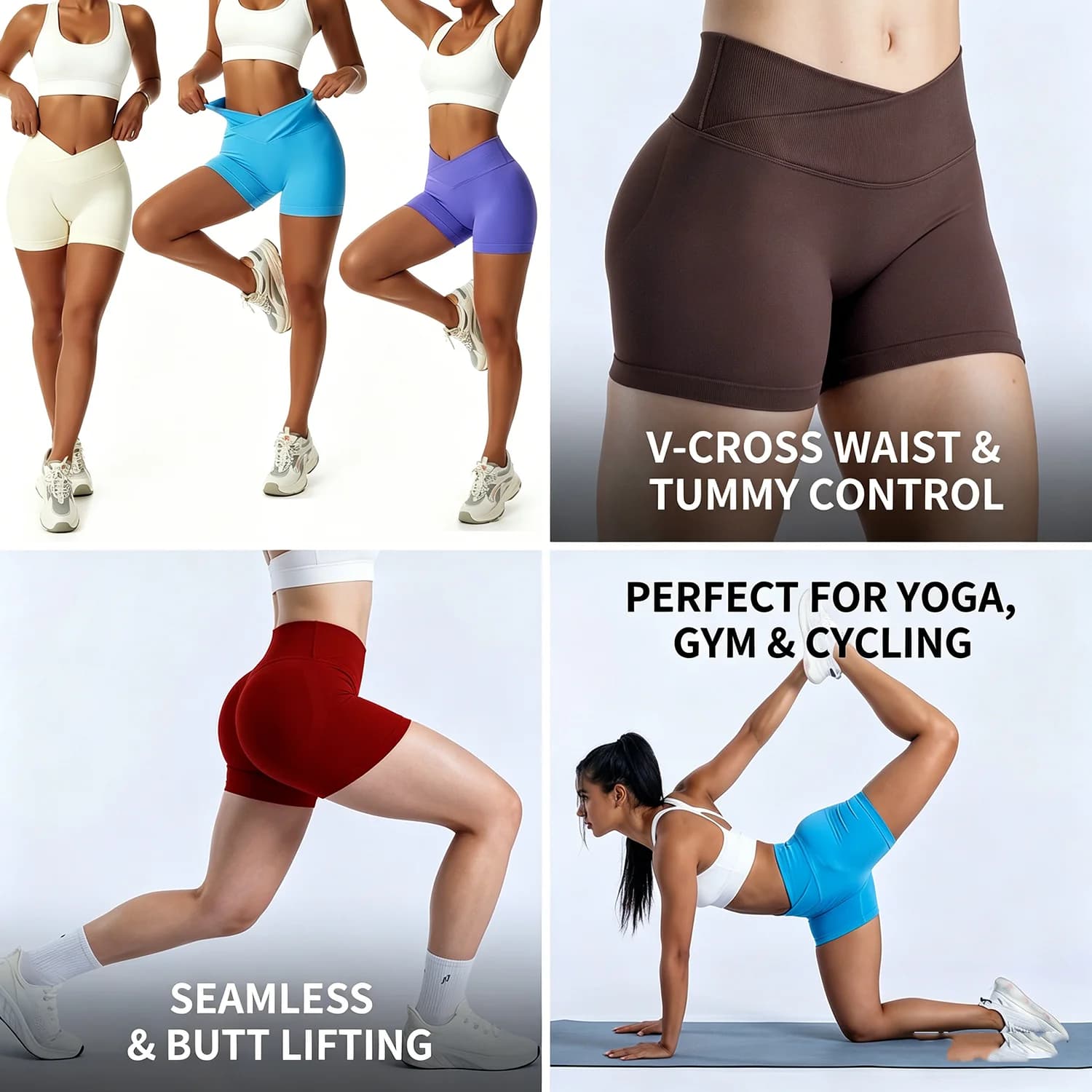 Pantaloncini da Yoga Donna a Vita Bassa Incrociata, Senza Cuciture, Effetto Push-Up, per Palestra e Fitness, con Arricciatura Posteriore, 4.5''