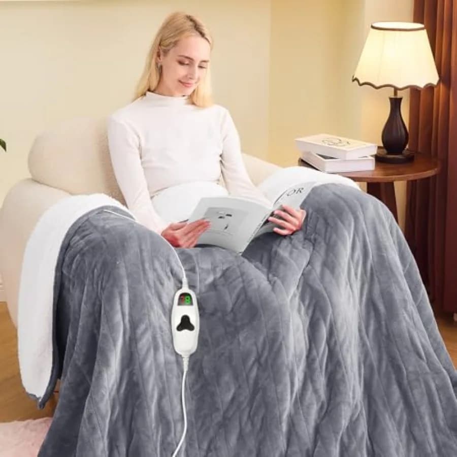 Coperta Elettrica Riscaldante 183x213 cm con 10 Livelli di Calore, Spegnimento Automatico 1/2/4/6/8 Ore, Morbida Coperta in Pile per Natale