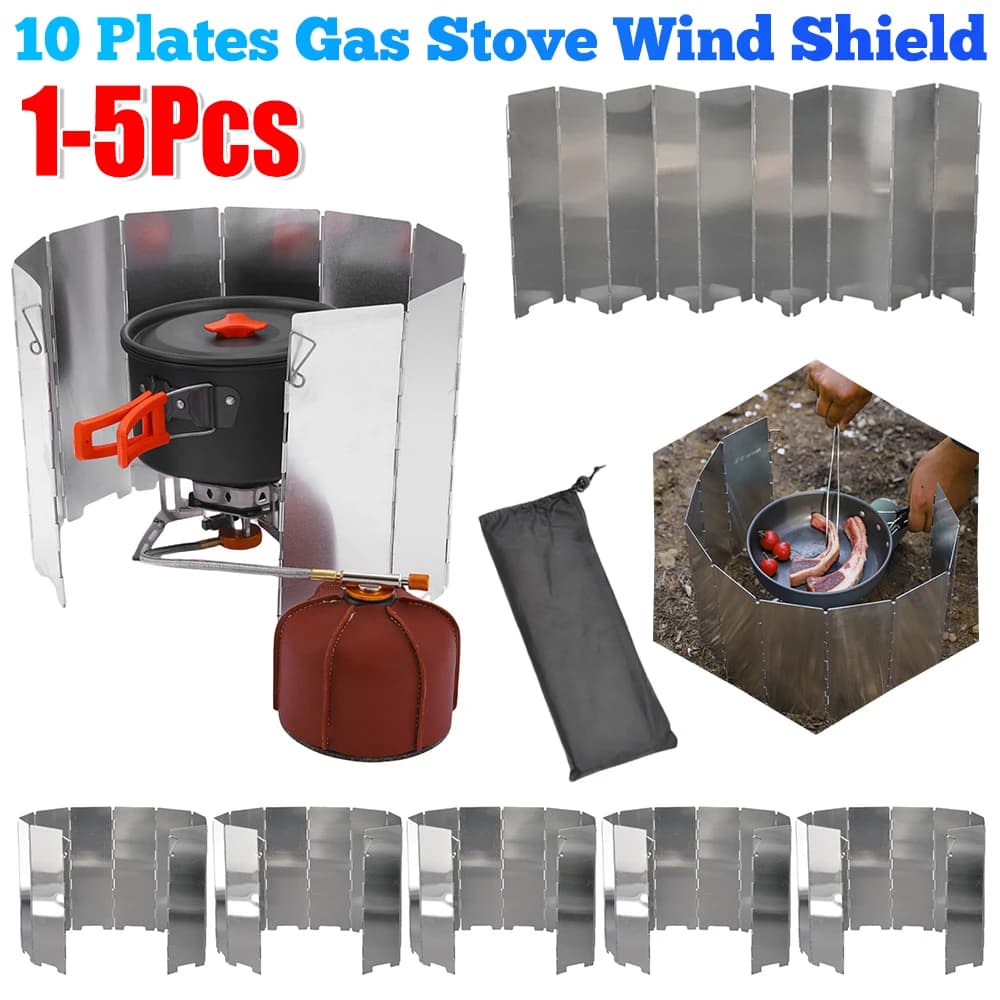 1-5PCS 10 Plates Gas Stove Wind Shield Folding Stove Windproof Screen Barrier BBQ Gas burner Screen Protector For Outdoor Camping