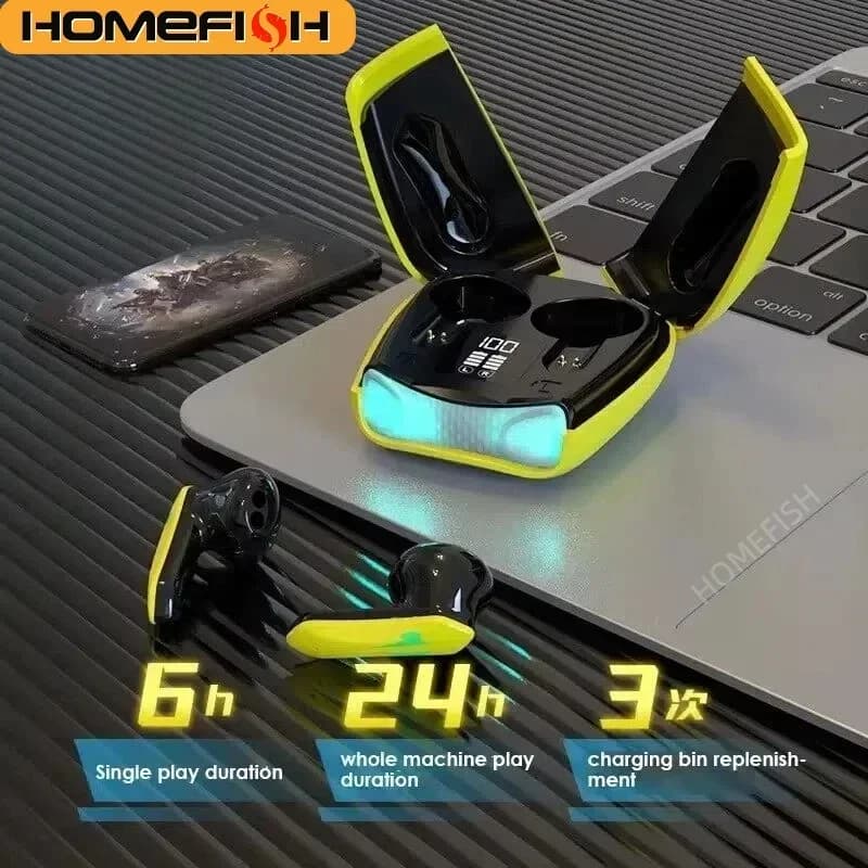 HOMEFISH Wireless BT 5.2 Low Latenza, Waterproof with LED Lights, 5 Reproduction hours for E-Sports and Music