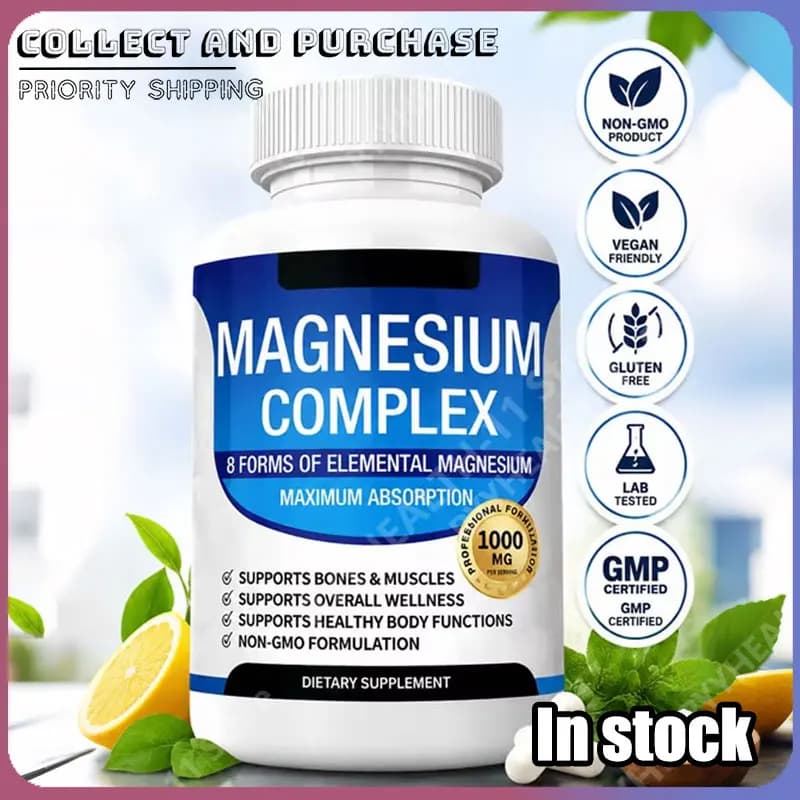 Complesso di Magnesio con Glicinato, Citrato, Malato, Varie Forme di Magnesio, 1000mg, Integratore Minerale Quotidiano in Capsule