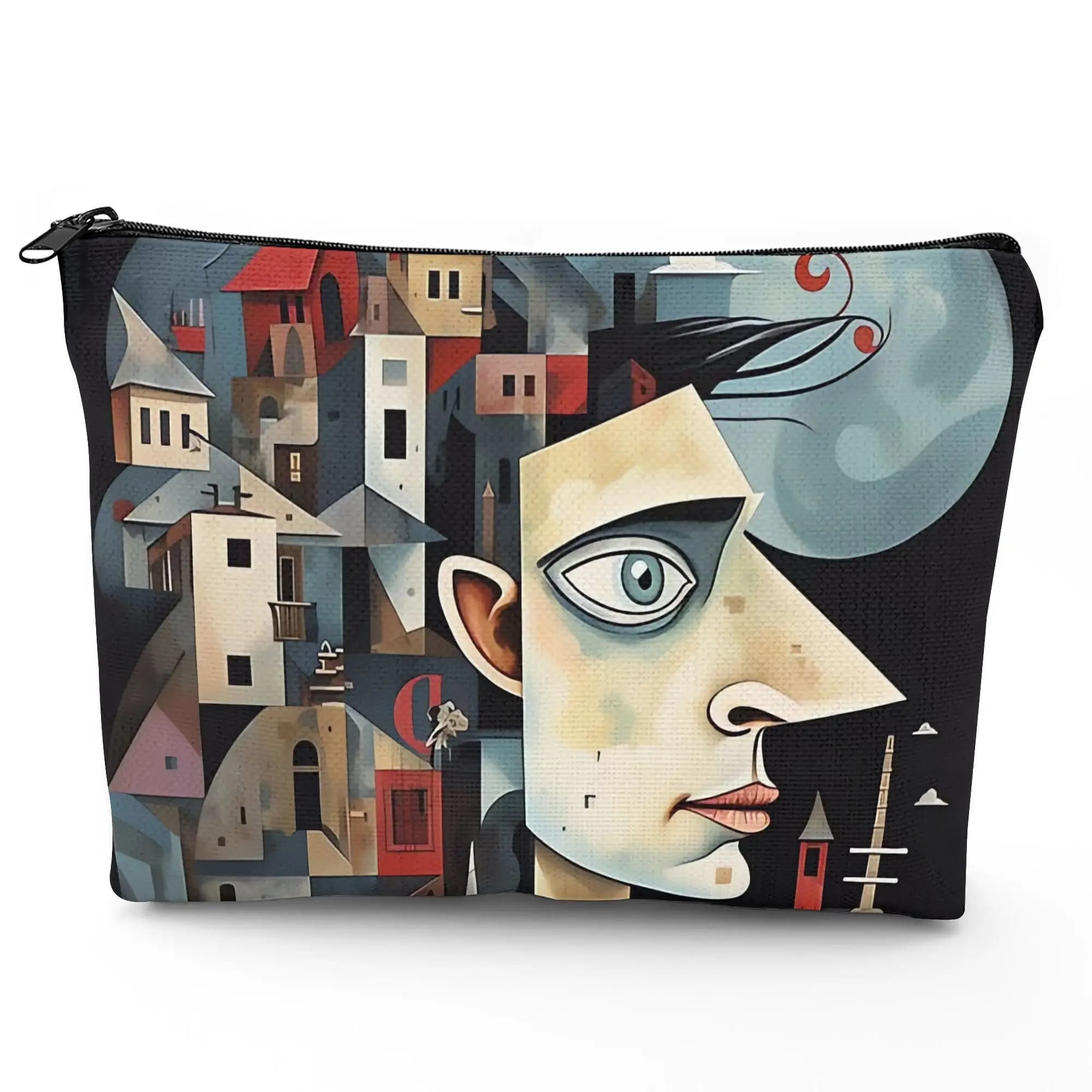 Borsa per il trucco con stampa artistica creativa, 1 pezzo - Pochette multifunzionale con cerniera per donna, perfetta borsa da viaggio con cerniera, divertente regalo di compleanno