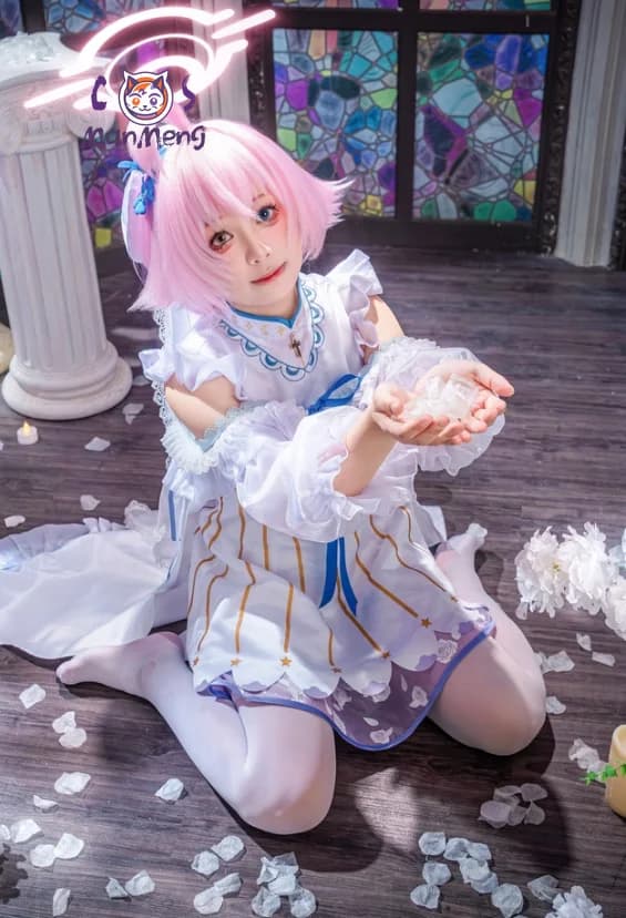Costume Cosplay Takanashi Hoshino Blue Archive, Abito da Sposa Bianco Puro con Fiori, Vestito da Matrimonio Dolce, Uniforme Lolita per Festa di Halloween